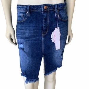 Ks More High-Rise Destroyed Split Front Mini Skirt